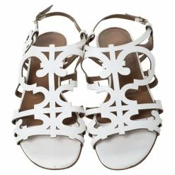 Hermes White Leather Karlotta Cut Out Flat Sandals Size 36 For Women -Deals Hermes Store luxury women hermes used shoes p306856 003