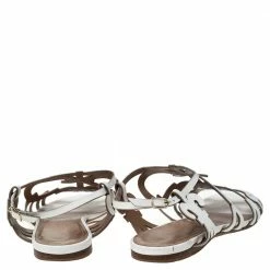 Hermes White Leather Karlotta Cut Out Flat Sandals Size 36 For Women -Deals Hermes Store luxury women hermes used shoes p306856 004
