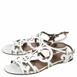 Hermes White Leather Karlotta Cut Out Flat Sandals Size 36 For Women -Deals Hermes Store luxury women hermes used shoes p306856 008
