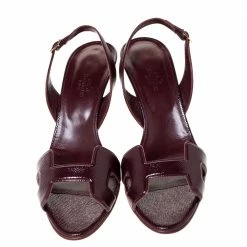 Hermes Burgundy Patent Leather Night Slingback Sandals Size 39 For Women -Deals Hermes Store luxury women hermes used shoes p310195 003