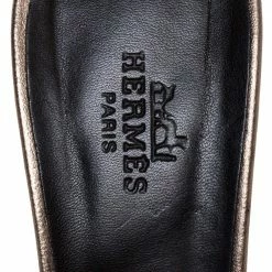 Hermes Metallic Bronze Leather Oasis Slide Sandals Size 37.5 For Women -Deals Hermes Store luxury women hermes used shoes p314064 005