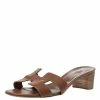 Hermes Brown Leather Oasis Slide Sandals Size 38 For Women -Deals Hermes Store luxury women hermes used shoes p314339 005