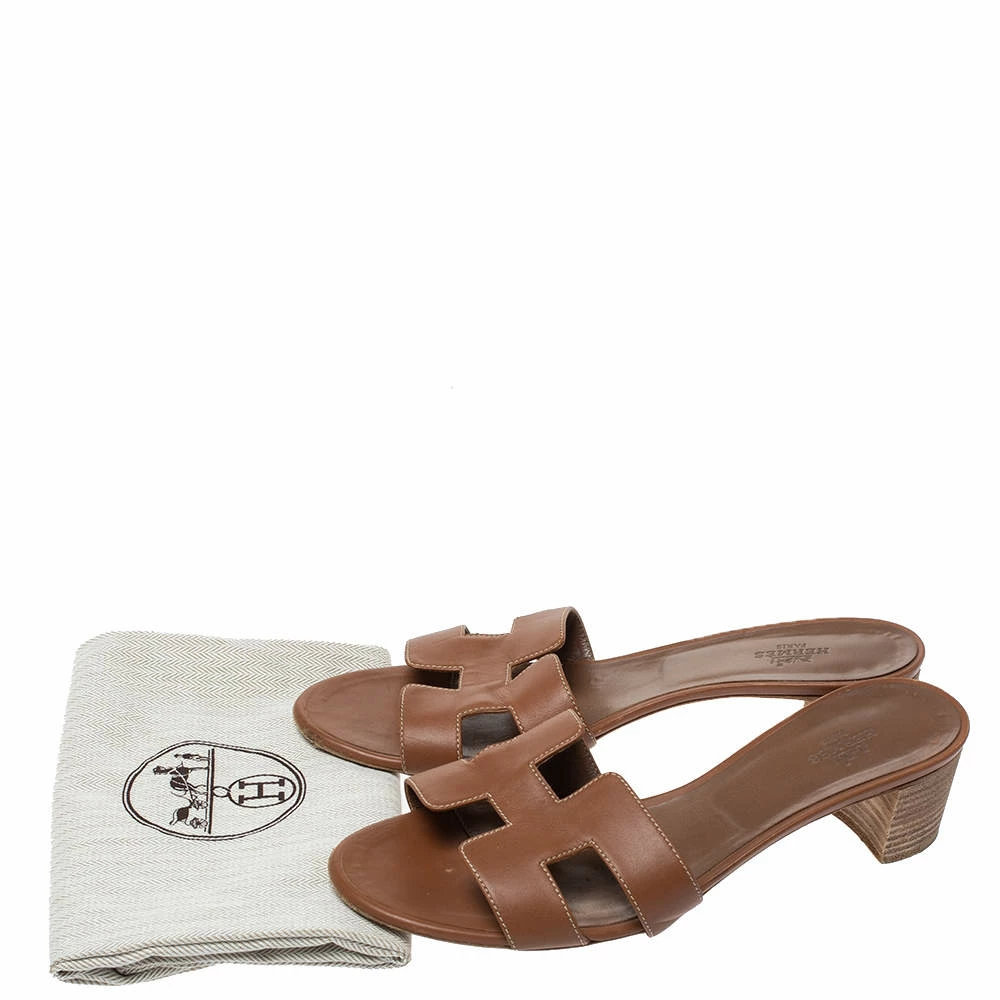 Hermes Brown Leather Oasis Slide Sandals Size 38 For Women 10 Hermes Brown Leather Oasis Slide Sandals Size 38 For Women - Image 8