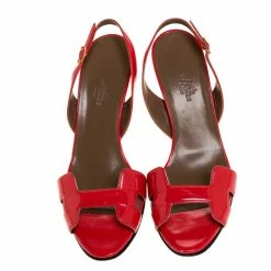 Hermes Dark Orange Patent Leather Night Slingback Sandals Size 39 For Women -Deals Hermes Store luxury women hermes used shoes p314365 003