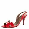 Hermes Dark Orange Patent Leather Night Slingback Sandals Size 39 For Women
