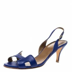 Hermes Royal Blue Leather Night Slingback Sandals Size 38.5 For Women