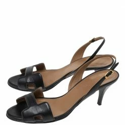 Hermes Black Leather Night Slingback Sandals Size 39.5 For Women -Deals Hermes Store luxury women hermes used shoes p316779 002