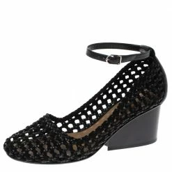 Hermes Hermès Black Woven Leather And Suede Block Heel Pumps Size 39 For Women