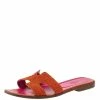 Hermes Orange/Pink Twill Oran Herringbone Dabka Slide Flats Size 39 For Women 1 Hermes Orange/Pink Twill Oran Herringbone Dabka Slide Flats Size 39 For Women -Deals Hermes Store luxury women hermes used shoes p316836 006