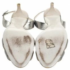 Hermes Silver Leather Night Slingback Sandals Size 39 For Women -Deals Hermes Store luxury women hermes used shoes p316880 007