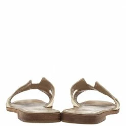 Hermes Metallic Pale Gold Twisted Metal Thread Oran Sandals Size 40 For Women -Deals Hermes Store luxury women hermes used shoes p317353 003