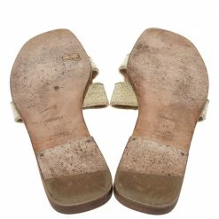 Hermes Metallic Pale Gold Twisted Metal Thread Oran Sandals Size 40 For Women -Deals Hermes Store luxury women hermes used shoes p317353 007