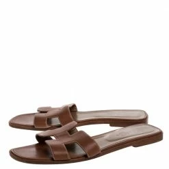 Hermes Brown Leather Oran Flat Sandals Size 42 For Women -Deals Hermes Store luxury women hermes used shoes p321917 008
