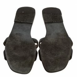 Hermes Black Leather Oran Flat Slides Size 39 For Women -Deals Hermes Store luxury women hermes used shoes p322707 002