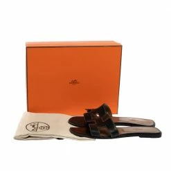Hermes Black Leather Oran Flat Slides Size 39 For Women -Deals Hermes Store luxury women hermes used shoes p322707 007