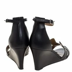 Hermes Black Leather Premiere Ankle Strap Wedge Sandals Size 39 For Women -Deals Hermes Store luxury women hermes used shoes p323261 003