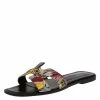 Hermes Multicolor Modernisme Tropical Print Canvas Oran Flat Slides Size 38 For Women -Deals Hermes Store luxury women hermes used shoes p324373 003