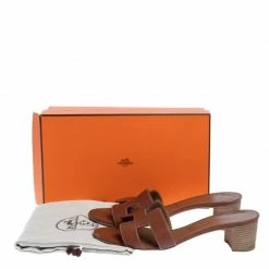 Hermes Brown Leather Oran Block Heel Sandals Size 39 For Women -Deals Hermes Store luxury women hermes used shoes p326160 1599738006 001
