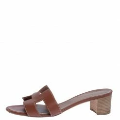 Hermes Brown Leather Oran Block Heel Sandals Size 39 For Women -Deals Hermes Store luxury women hermes used shoes p326160 1599738047 005