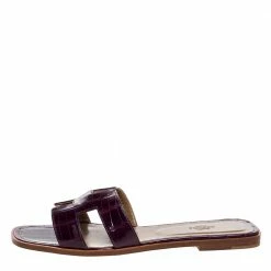 Hermes Purple Shine Alligator Oran Flat Sandals Size 42 For Women -Deals Hermes Store luxury women hermes used shoes p327908 003