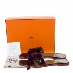 Hermes Purple Shine Alligator Oran Flat Sandals Size 42 For Women -Deals Hermes Store luxury women hermes used shoes p327908 008