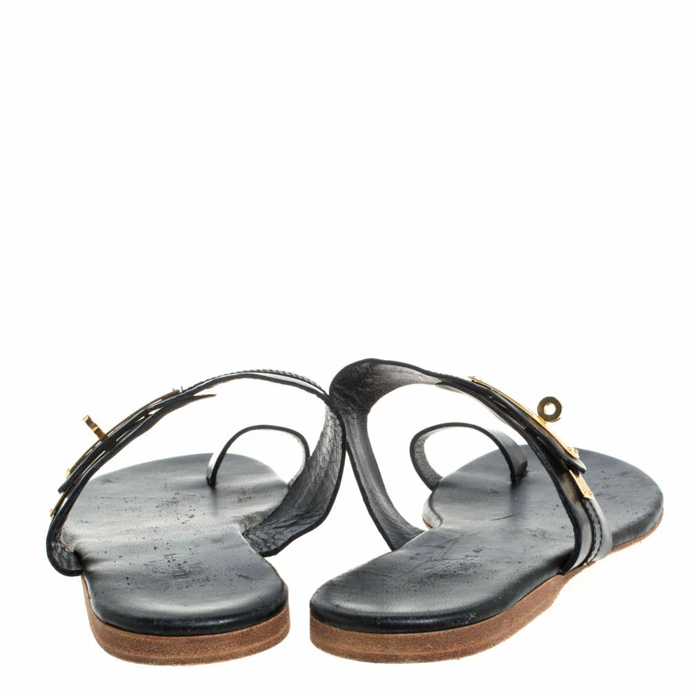 Hermes Black Leather Turn-Lock Embellished Ring Toe Flats Size 41 For Women 7 Hermes Black Leather Turn-Lock Embellished Ring Toe Flats Size 41 For Women - Image 5