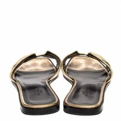 Hermes Metallic Pale Gold Twisted Metal Thread Oran Sandals Size 39 For Women -Deals Hermes Store luxury women hermes used shoes p329410 003