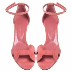 Hermes Pink Suede Leather Highlight Ankle Strap Sandals Size 38.5 For Women -Deals Hermes Store luxury women hermes used shoes p329553 006