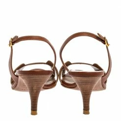 Hermes Brown Leather Night Slingback Sandals Size 38.5 For Women -Deals Hermes Store luxury women hermes used shoes p329647 007