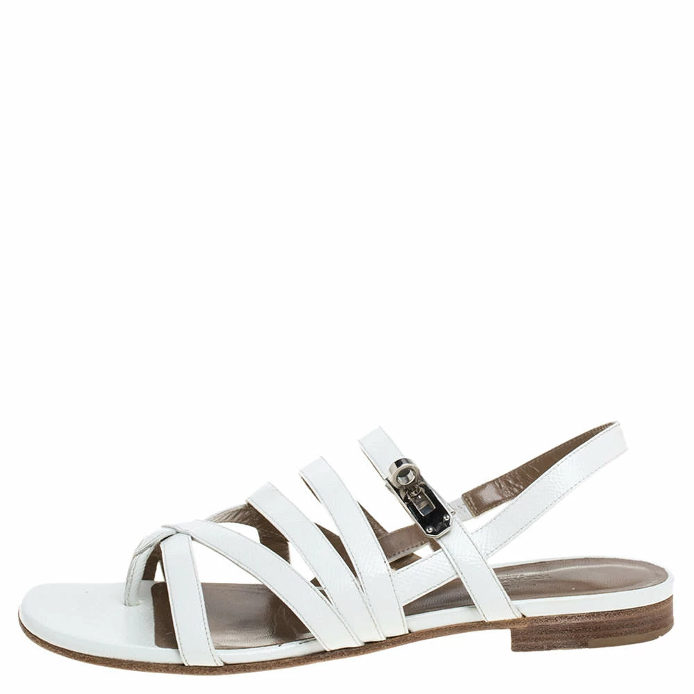 Hermes White Leather Marine Strappy Flat Sandals Size 38.5 For Women 4 Hermes White Leather Marine Strappy Flat Sandals Size 38.5 For Women - Image 2
