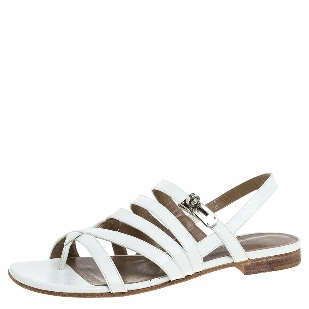 Hermes White Leather Marine Strappy Flat Sandals Size 38.5 For Women 3 Hermes White Leather Marine Strappy Flat Sandals Size 38.5 For Women