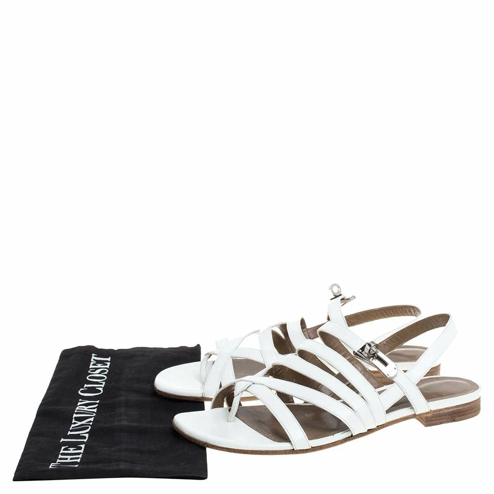 Hermes White Leather Marine Strappy Flat Sandals Size 38.5 For Women 10 Hermes White Leather Marine Strappy Flat Sandals Size 38.5 For Women - Image 8