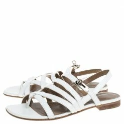 Hermes White Leather Marine Strappy Flat Sandals Size 38.5 For Women 13 Hermes White Leather Marine Strappy Flat Sandals Size 38.5 For Women -Deals Hermes Store luxury women hermes used shoes p330040 004