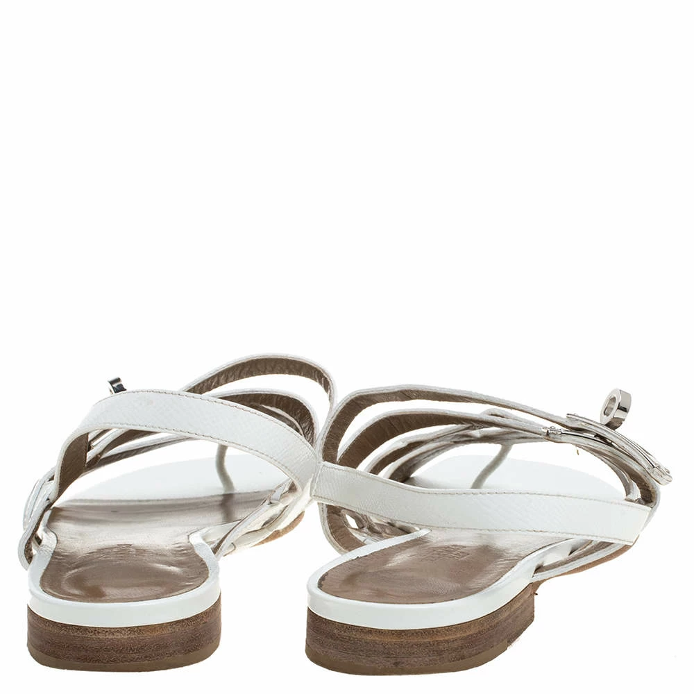 Hermes White Leather Marine Strappy Flat Sandals Size 38.5 For Women 7 Hermes White Leather Marine Strappy Flat Sandals Size 38.5 For Women - Image 5