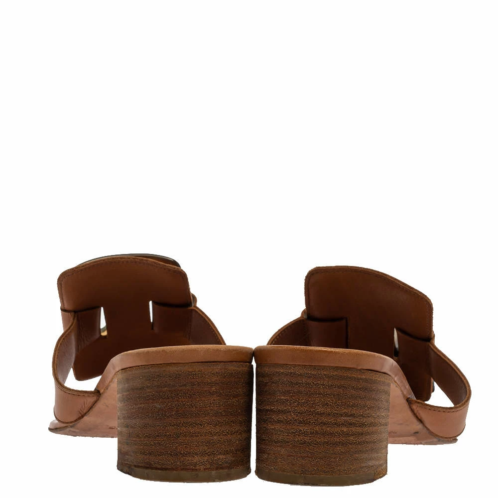 Hermes Brown Leather Embellished Thong Sandals Size 38.5 For Women 7 Hermes Brown Leather Embellished Thong Sandals Size 38.5 For Women - Image 5