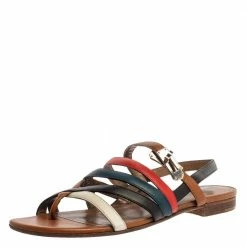 Hermes Multicolor Leather Marine Strappy Flat Sandals Size 39 For Women