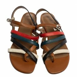 Hermes Multicolor Leather Marine Strappy Flat Sandals Size 39 For Women 12 Hermes Multicolor Leather Marine Strappy Flat Sandals Size 39 For Women -Deals Hermes Store luxury women hermes used shoes p330655 005