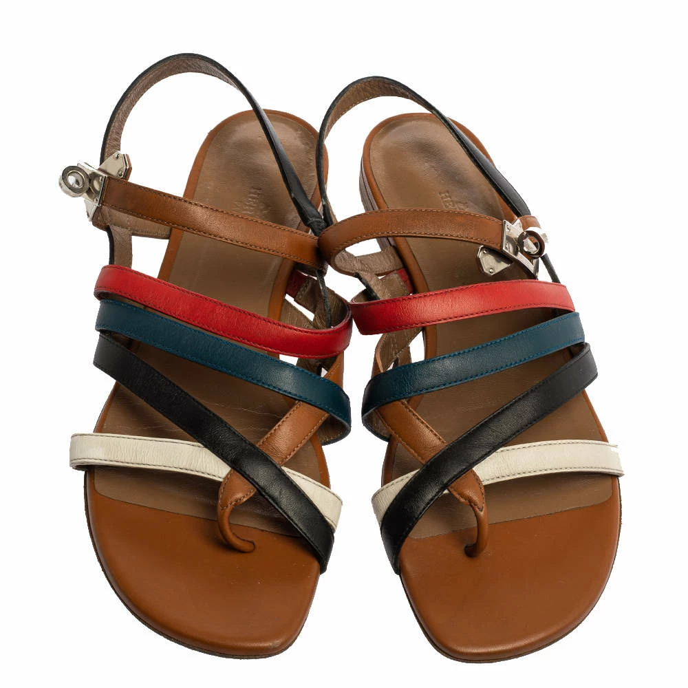 Hermes Multicolor Leather Marine Strappy Flat Sandals Size 39 For Women 5 Hermes Multicolor Leather Marine Strappy Flat Sandals Size 39 For Women - Image 3