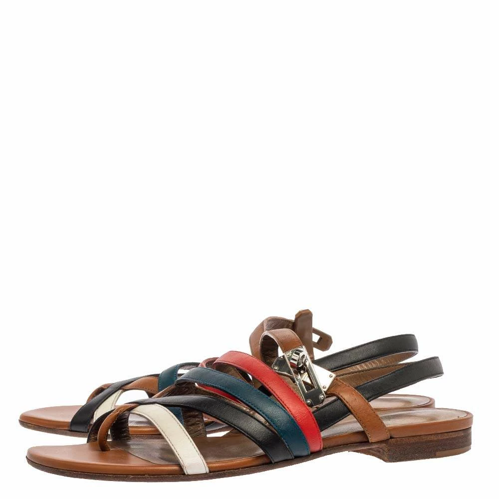 Hermes Multicolor Leather Marine Strappy Flat Sandals Size 39 For Women 6 Hermes Multicolor Leather Marine Strappy Flat Sandals Size 39 For Women - Image 4