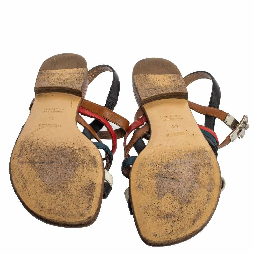 Hermes Multicolor Leather Marine Strappy Flat Sandals Size 39 For Women 8 Hermes Multicolor Leather Marine Strappy Flat Sandals Size 39 For Women - Image 6
