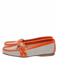 Hermes Beige/Orange Canvas And Leather Loafers Size 39.5 For Women 13 Hermes Beige/Orange Canvas And Leather Loafers Size 39.5 For Women -Deals Hermes Store luxury women hermes used shoes p330732 002