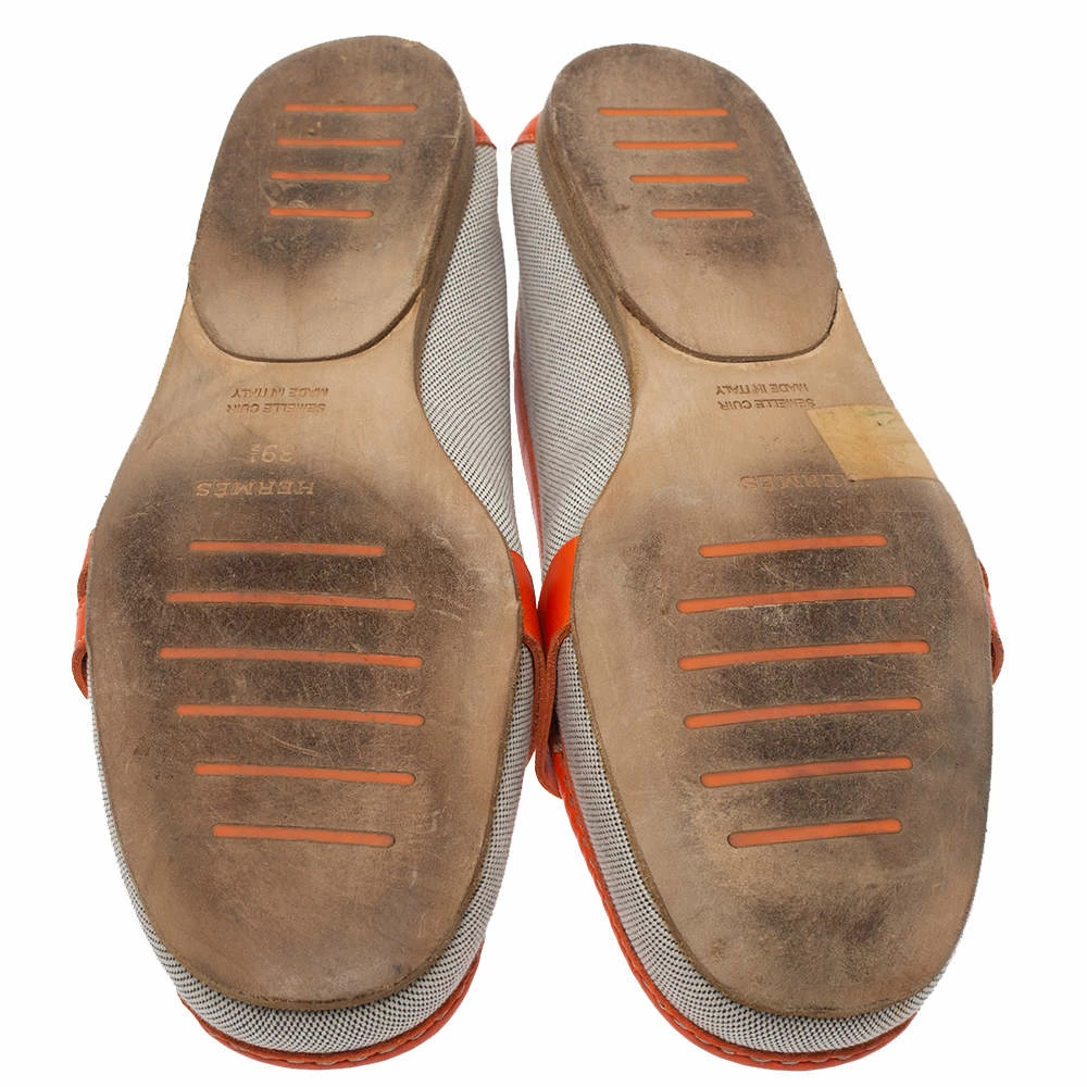 Hermes Beige/Orange Canvas And Leather Loafers Size 39.5 For Women 8 Hermes Beige/Orange Canvas And Leather Loafers Size 39.5 For Women - Image 6
