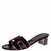 Hermes Purple Velvet Oasis Slide Sandals Size 41 For Women