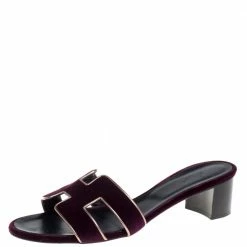 Hermes Purple Velvet Oasis Slide Sandals Size 41 For Women