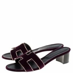 Hermes Purple Velvet Oasis Slide Sandals Size 41 For Women -Deals Hermes Store luxury women hermes used shoes p333924 007