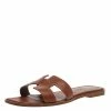 Hermes Brown Leather Oran Slide Sandals Size 40.5 For Women -Deals Hermes Store luxury women hermes used shoes p334138 006