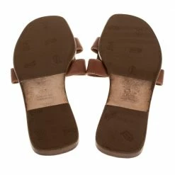 Hermes Brown Leather Oran Slide Sandals Size 38.5 For Women -Deals Hermes Store luxury women hermes used shoes p335030 003