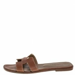 Hermes Brown Leather Oran Slide Sandals Size 38.5 For Women -Deals Hermes Store luxury women hermes used shoes p335030 007