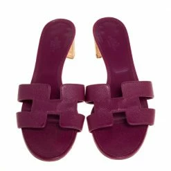 Hermes Hermès Pink Lizard Embossed Leather Oasis Open Toe Sandals Size 38.5 For Women -Deals Hermes Store luxury women hermes used shoes p335034 003