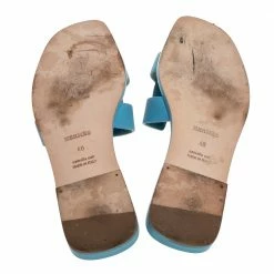 Hermes Light Blue Leather Oran Flat Sandals Size 40 For Women -Deals Hermes Store luxury women hermes used shoes p335621 001